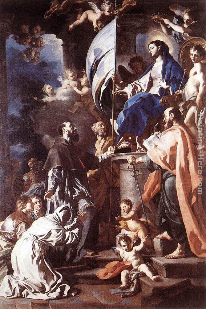 St Bonaventura Receiving the Banner of St Sepulchre from the Madonna painting - Francesco Solimena St Bonaventura Receiving the Banner of St Sepulchre from the Madonna art painting